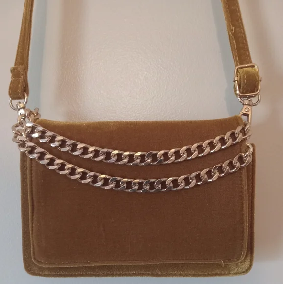 Anthropologie Velvet Crossbody Bag in Gold NWOT - Picture 2 of 11